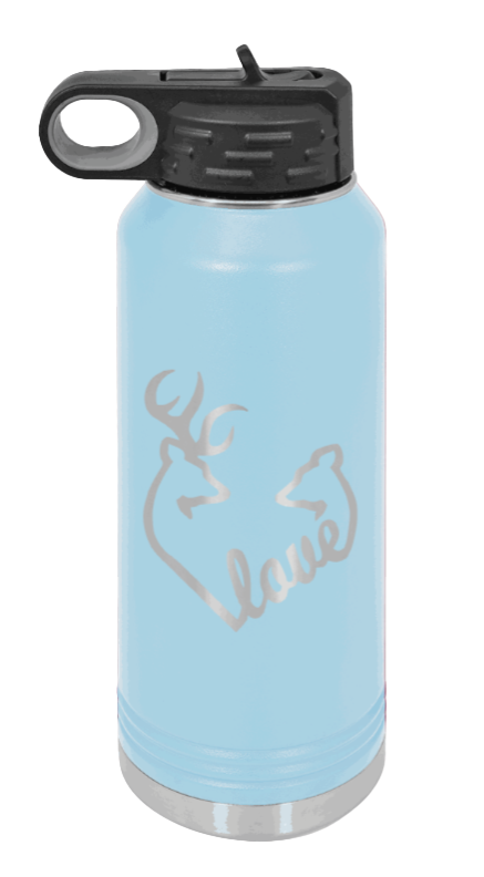 Buck Doe Love - 32oz Water Bottle Laser Engraved- Light Blue
