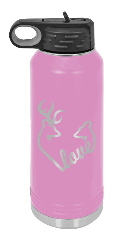 Buck Doe Love - 32oz Water Bottle Laser Engraved- Light Purple