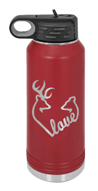 Buck Doe Love - 32oz Water Bottle Laser Engraved- Maroon