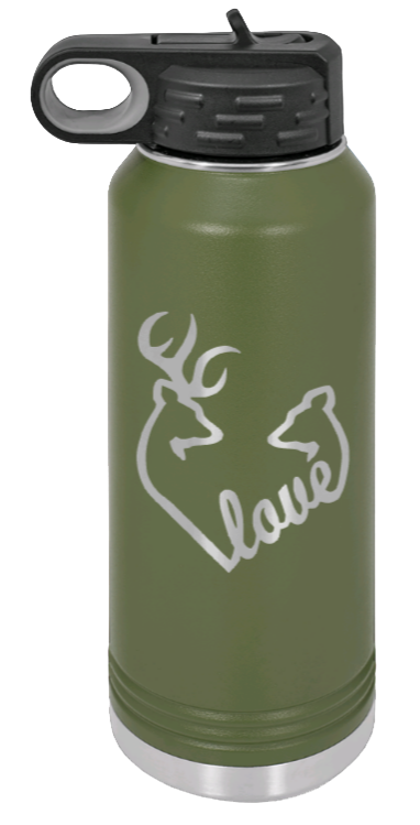 Buck Doe Love - 32oz Water Bottle Laser Engraved- Olive