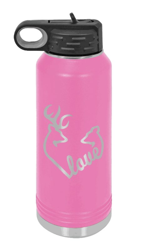 Buck Doe Love - 32oz Water Bottle Laser Engraved- Pink