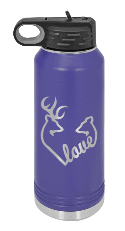 Buck Doe Love - 32oz Water Bottle Laser Engraved- Purple
