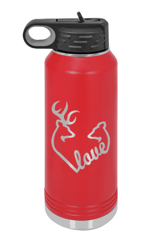 Buck Doe Love - 32oz Water Bottle Laser Engraved- Red