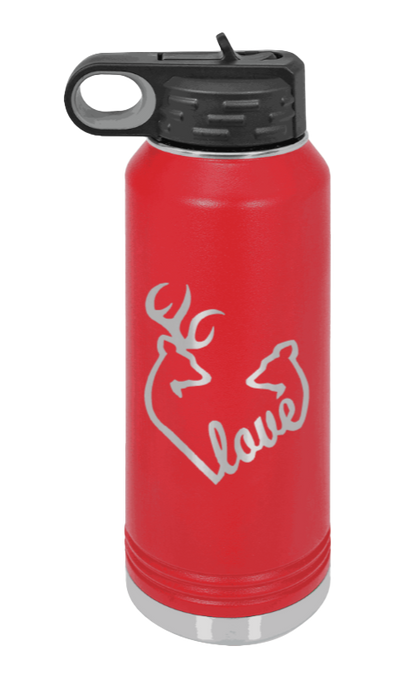 Buck Doe Love - 32oz Water Bottle Laser Engraved- Red
