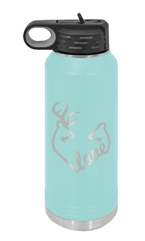 Buck Doe Love - 32oz Water Bottle Laser Engraved- Teal
