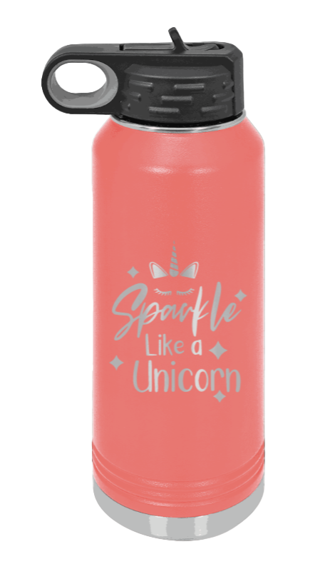 Sparkle Like A Unicorn - 32oz Water Bottle Laser Engraved- Coral