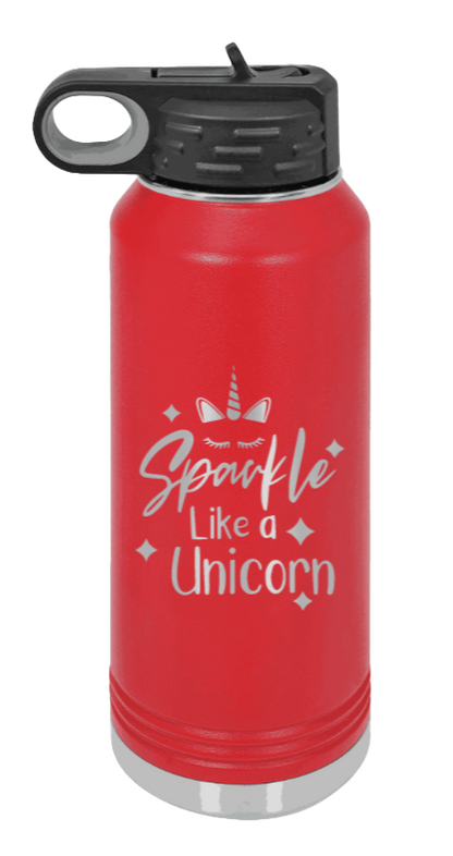 Sparkle Like A Unicorn - 32oz Water Bottle Laser Engraved- Red