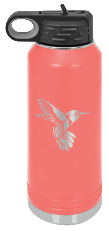 Hummingbird - 32oz Water Bottle Laser Engraved- Coral