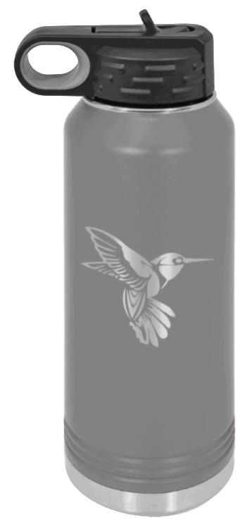 Hummingbird - 32oz Water Bottle Laser Engraved- Dark Grey
