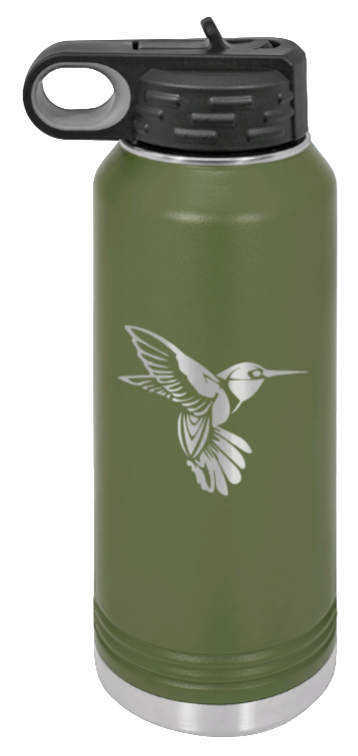 Hummingbird - 32oz Water Bottle Laser Engraved- Olive
