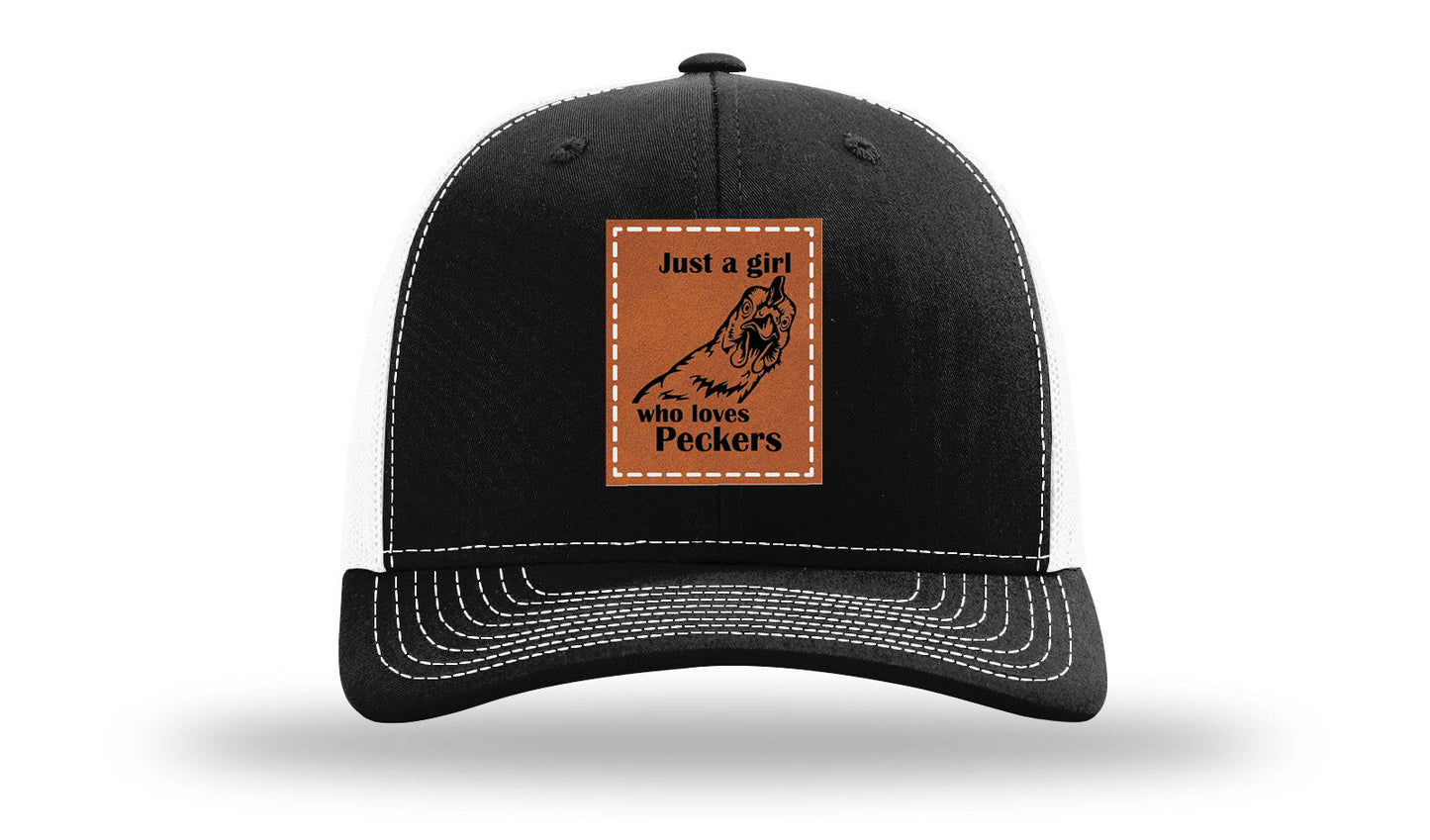 Just A Girl Who Loves Peckers Leather Patch Richardson 112 Hat