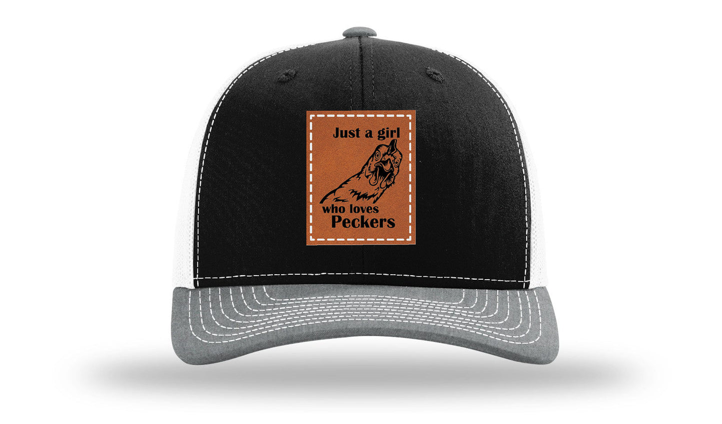 Just A Girl Who Loves Peckers Leather Patch Richardson 112 Hat