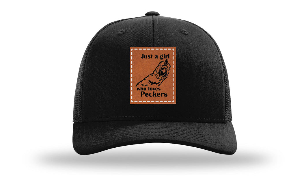 Just A Girl Who Loves Peckers Leather Patch Richardson 112 Hat