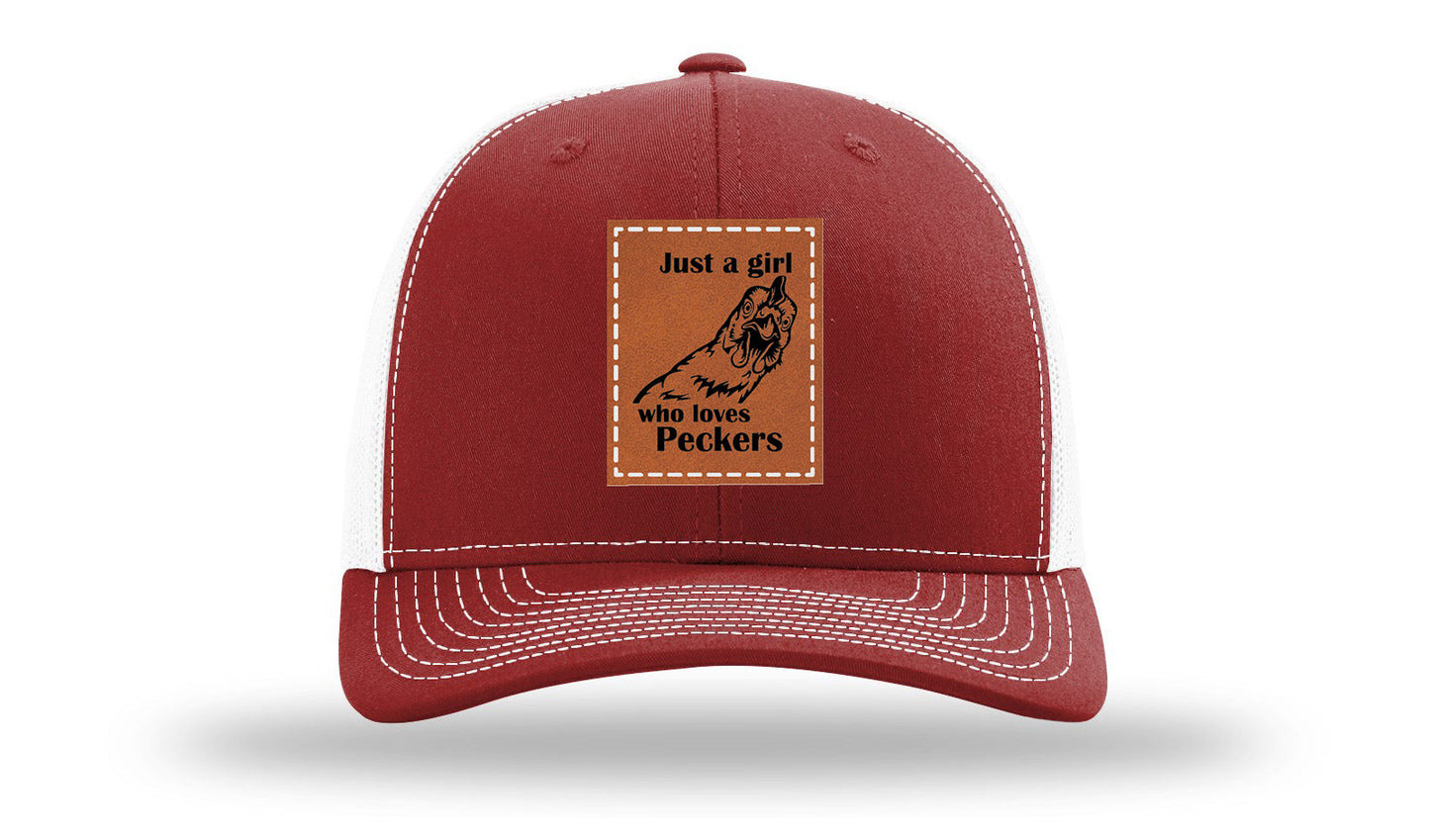 Just A Girl Who Loves Peckers Leather Patch Richardson 112 Hat