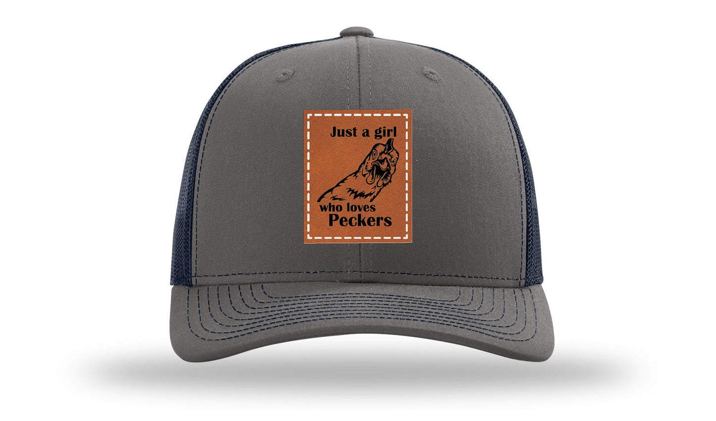 Just A Girl Who Loves Peckers Leather Patch Richardson 112 Hat