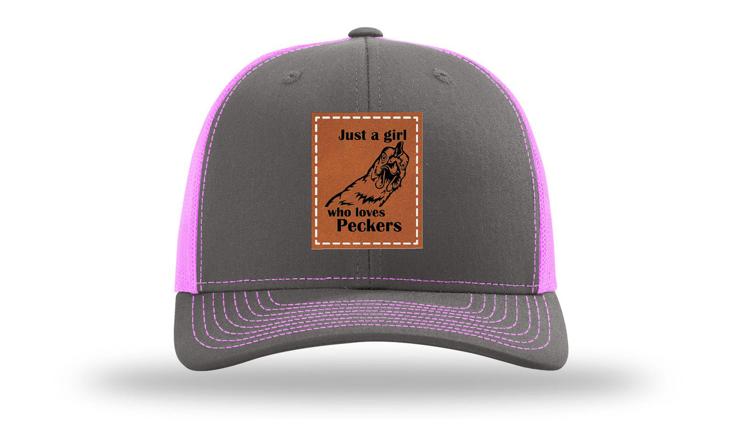 Just A Girl Who Loves Peckers Leather Patch Richardson 112 Hat