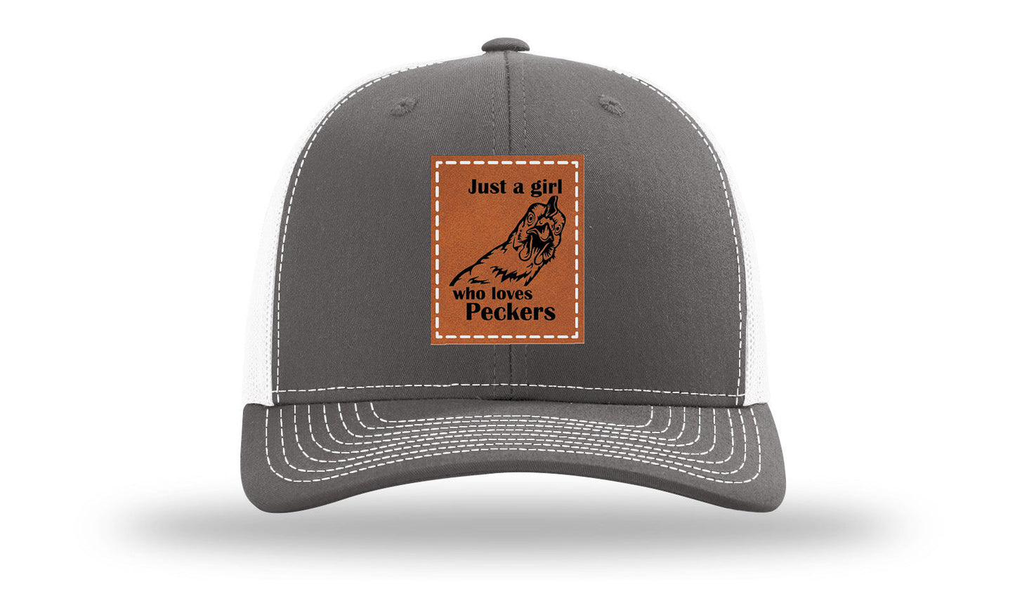 Just A Girl Who Loves Peckers Leather Patch Richardson 112 Hat