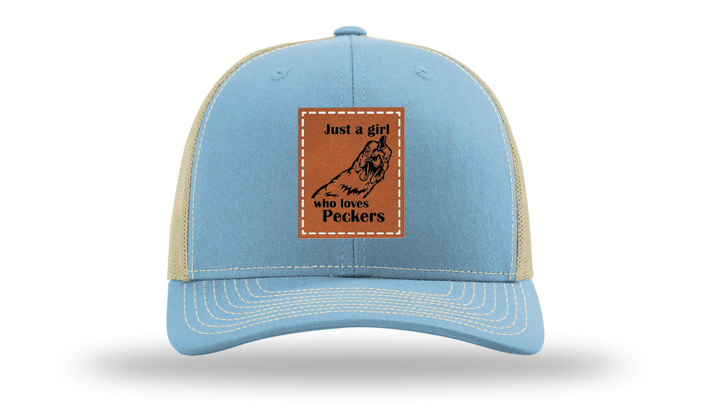 Just A Girl Who Loves Peckers Leather Patch Richardson 112 Hat