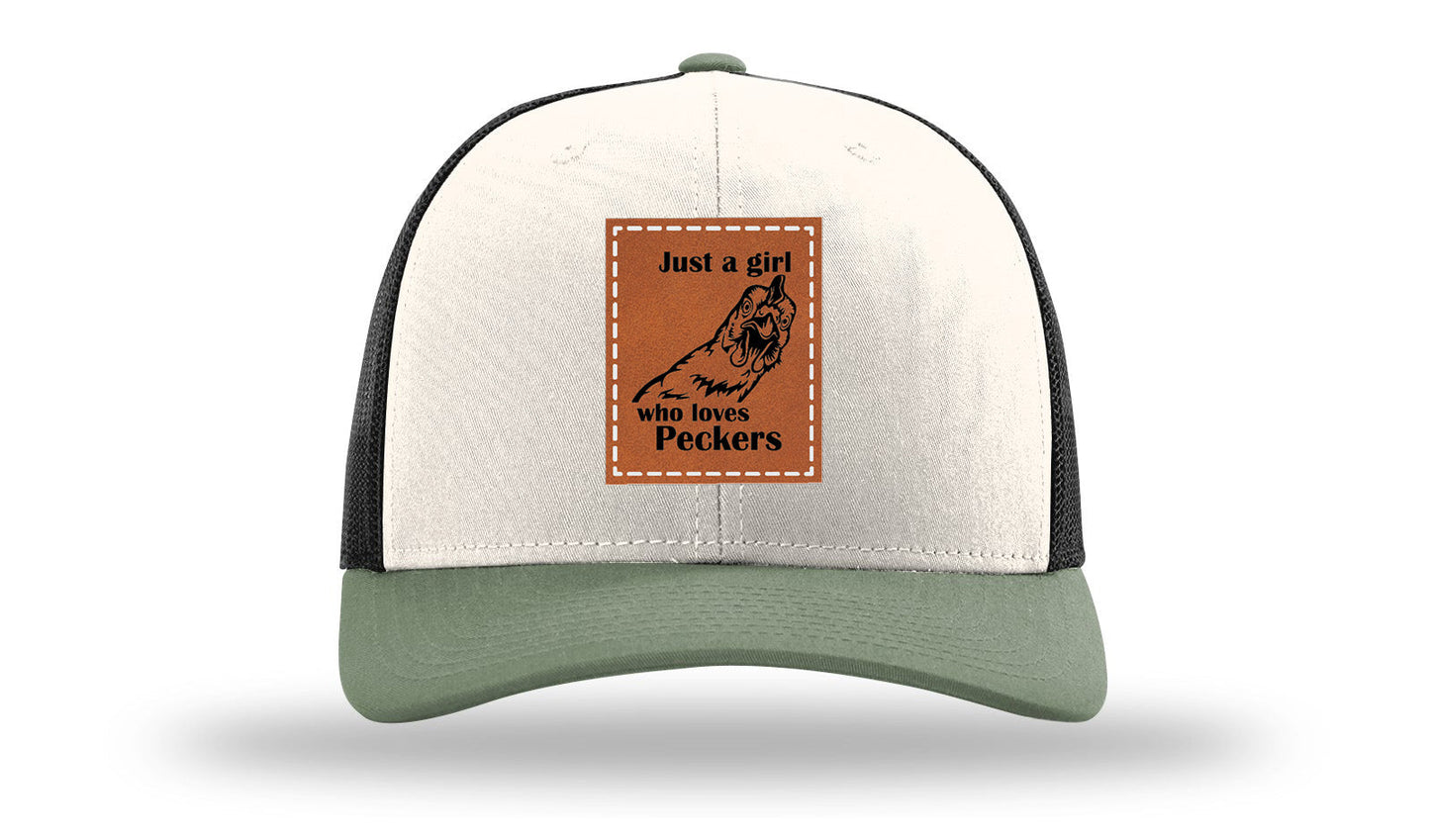 Just A Girl Who Loves Peckers Leather Patch Richardson 112 Hat