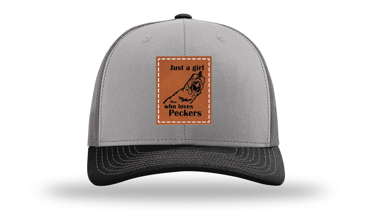 Just A Girl Who Loves Peckers Leather Patch Richardson 112 Hat