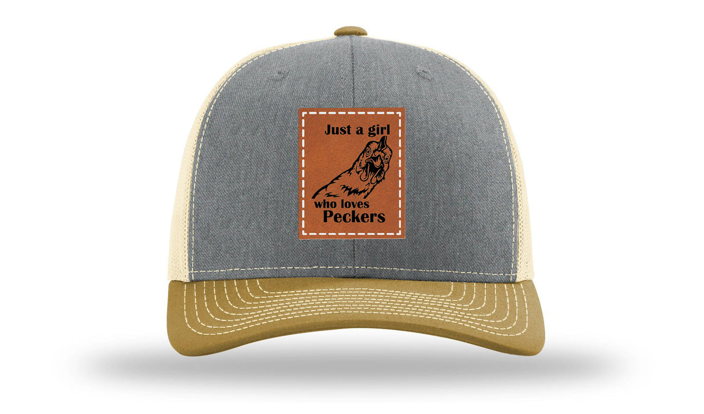 Just A Girl Who Loves Peckers Leather Patch Richardson 112 Hat