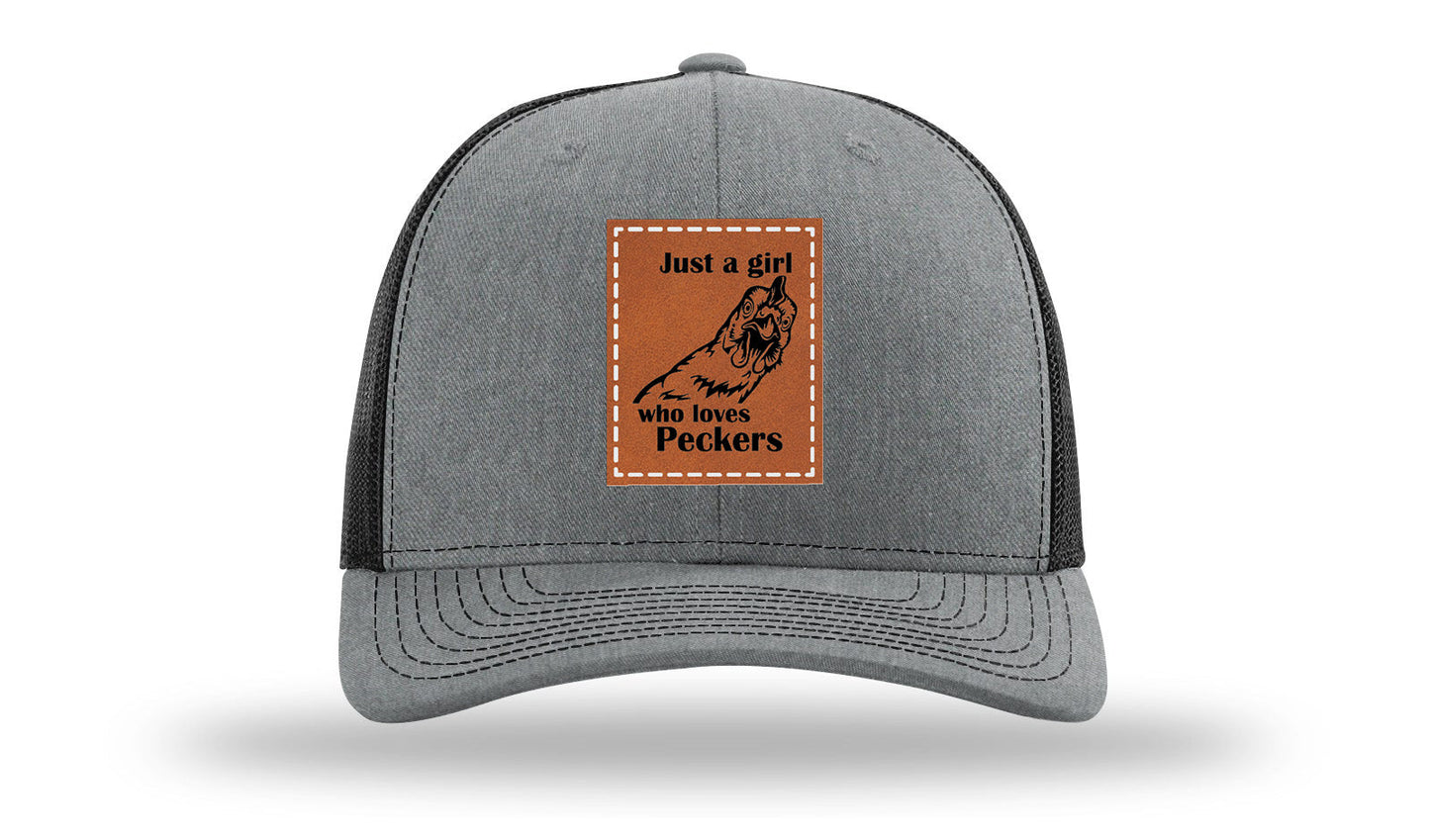 Just A Girl Who Loves Peckers Leather Patch Richardson 112 Hat