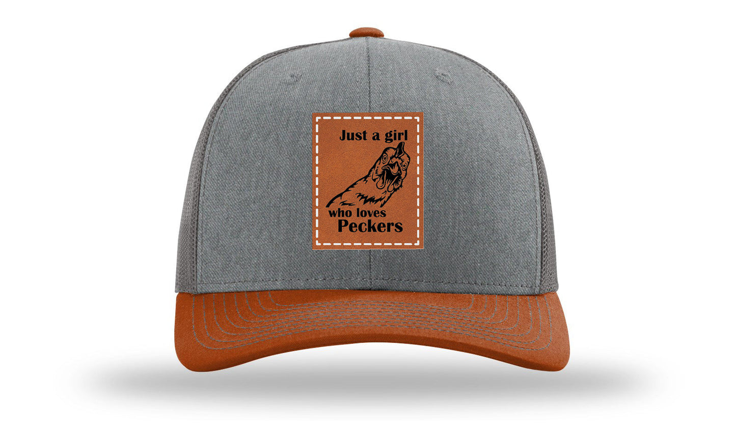 Just A Girl Who Loves Peckers Leather Patch Richardson 112 Hat