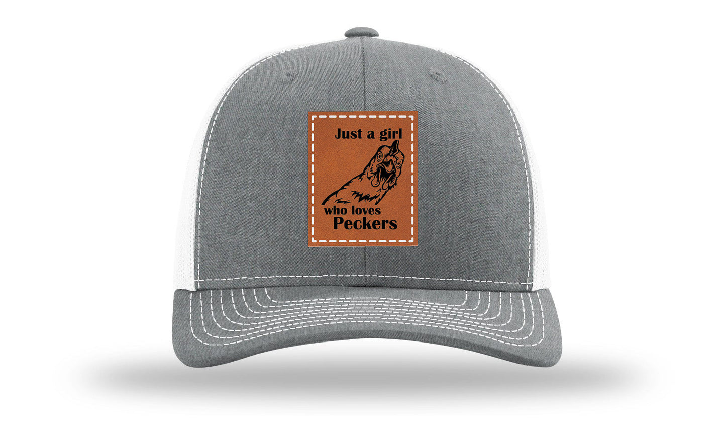 Just A Girl Who Loves Peckers Leather Patch Richardson 112 Hat