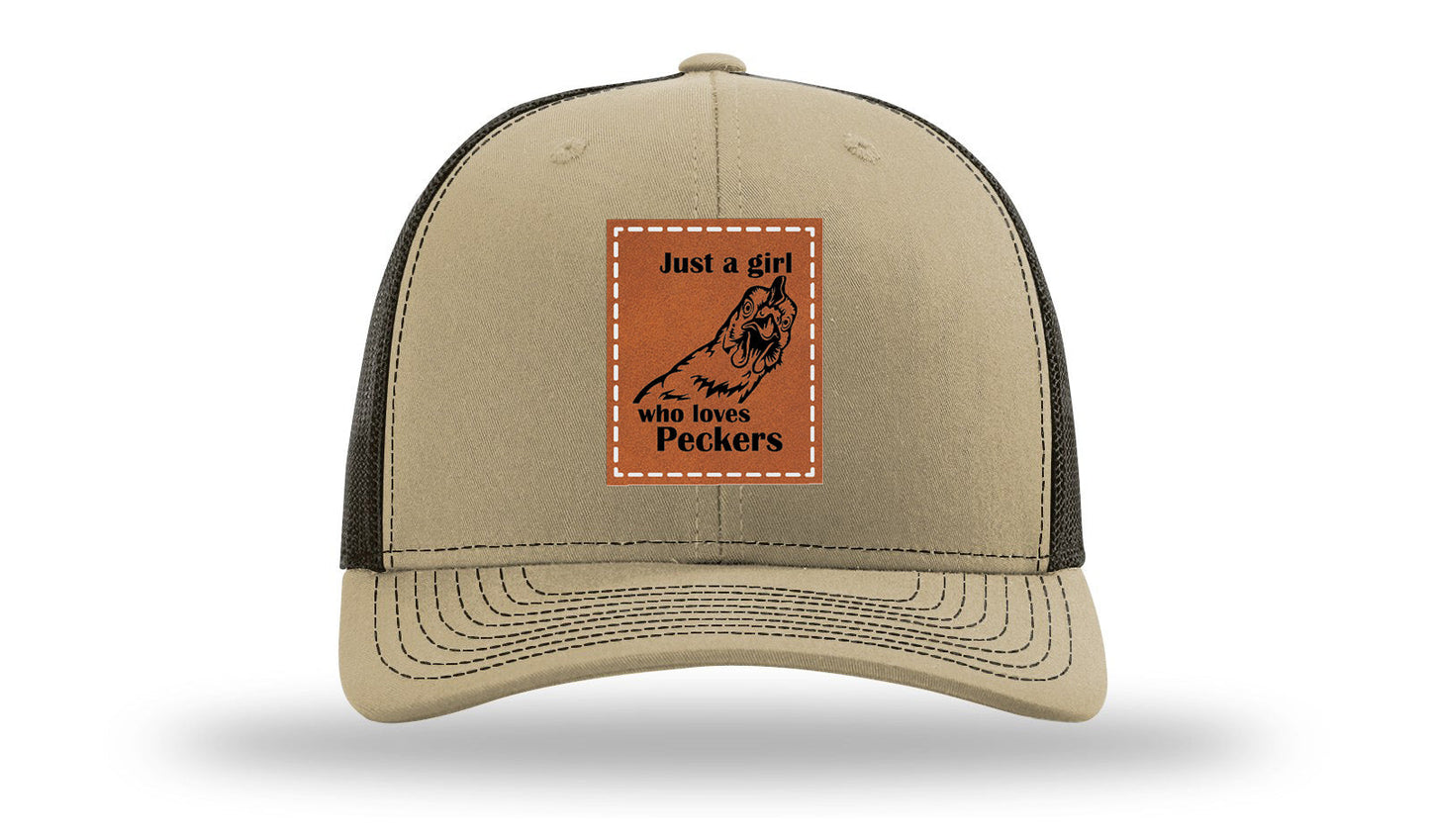 Just A Girl Who Loves Peckers Leather Patch Richardson 112 Hat