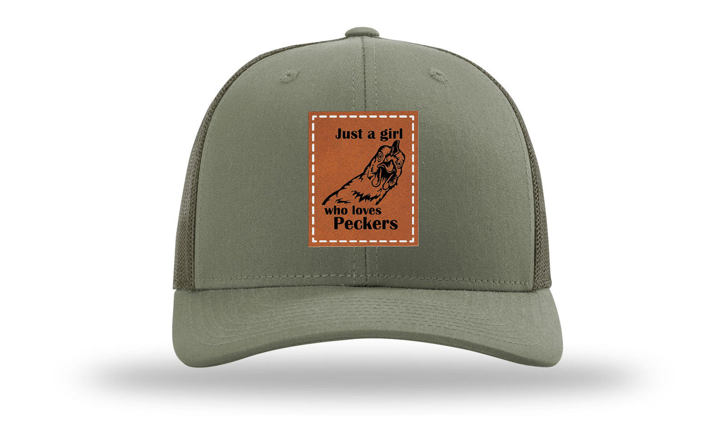 Just A Girl Who Loves Peckers Leather Patch Richardson 112 Hat