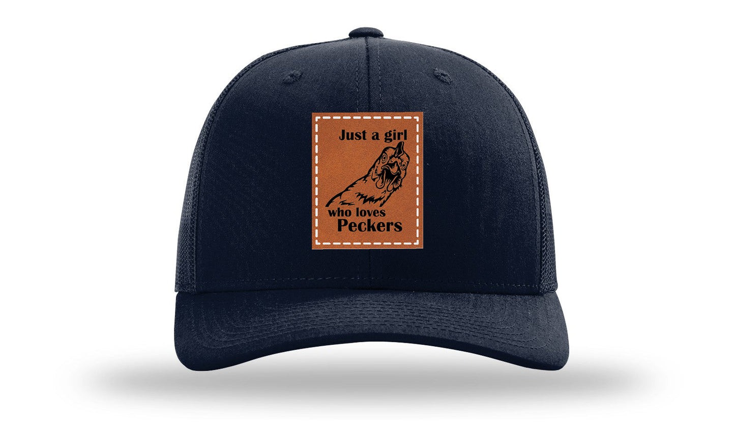 Just A Girl Who Loves Peckers Leather Patch Richardson 112 Hat