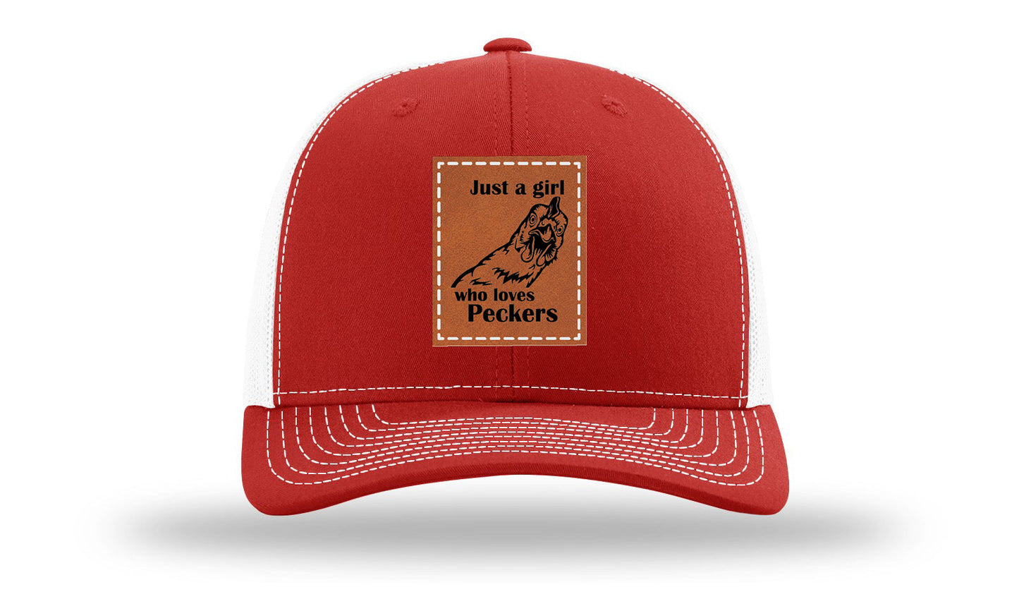 Just A Girl Who Loves Peckers Leather Patch Richardson 112 Hat