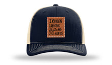 Load image into Gallery viewer, I Run On Caffeine Chaos and Cuss Words Leather Patch Richardson 112 Hat
