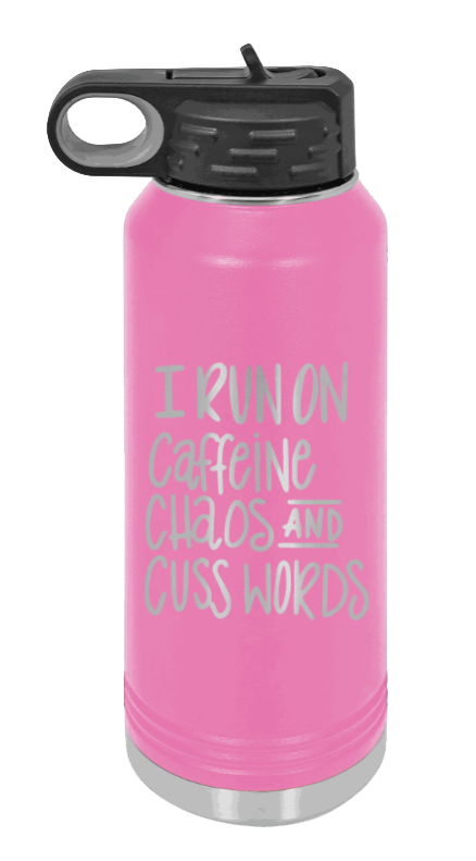 I Run On Caffeine Chaos and Cuss Words - 32oz Mug Laser Engraved- Pink
