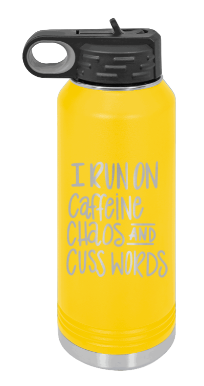 I Run On Caffeine Chaos and Cuss Words - 32oz Mug Laser Engraved- Yellow