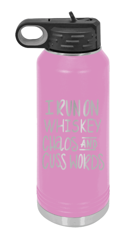 I Run On Whiskey  Chaos and Cuss Words - 32oz Mug Laser Engraved- Light Purple