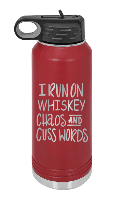 I Run On Whiskey  Chaos and Cuss Words - 32oz Mug Laser Engraved- Maroon