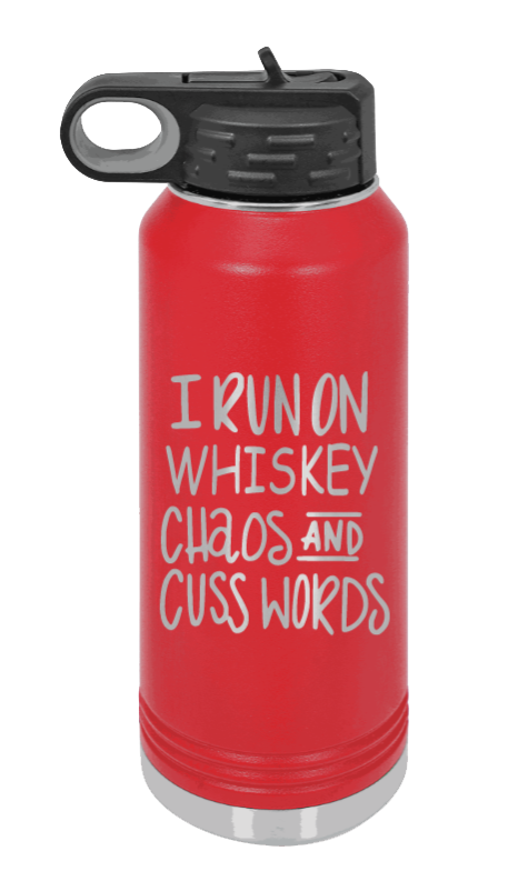 I Run On Whiskey  Chaos and Cuss Words - 32oz Mug Laser Engraved- Red