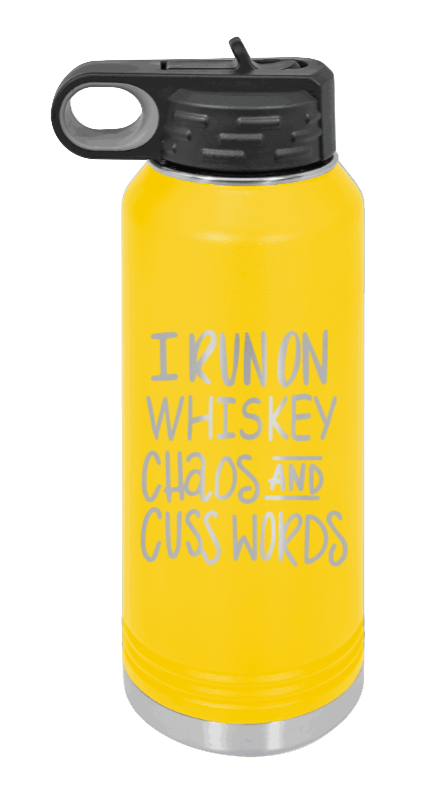 I Run On Whiskey  Chaos and Cuss Words - 32oz Mug Laser Engraved- Yellow