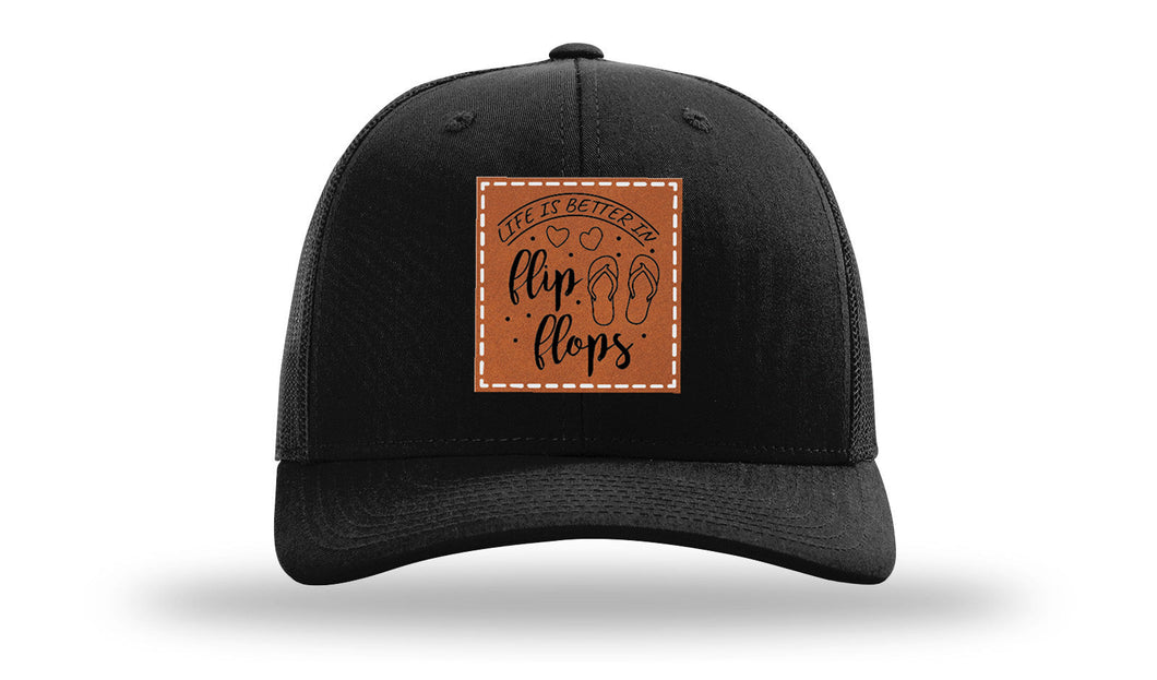Life Is Better In Flip Flops Leather Patch Richardson 112 Hat