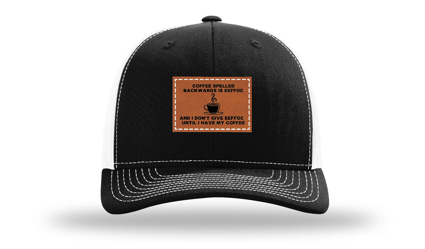 Coffee Spelled Backwards Leather Patch Richardson 112 Hat