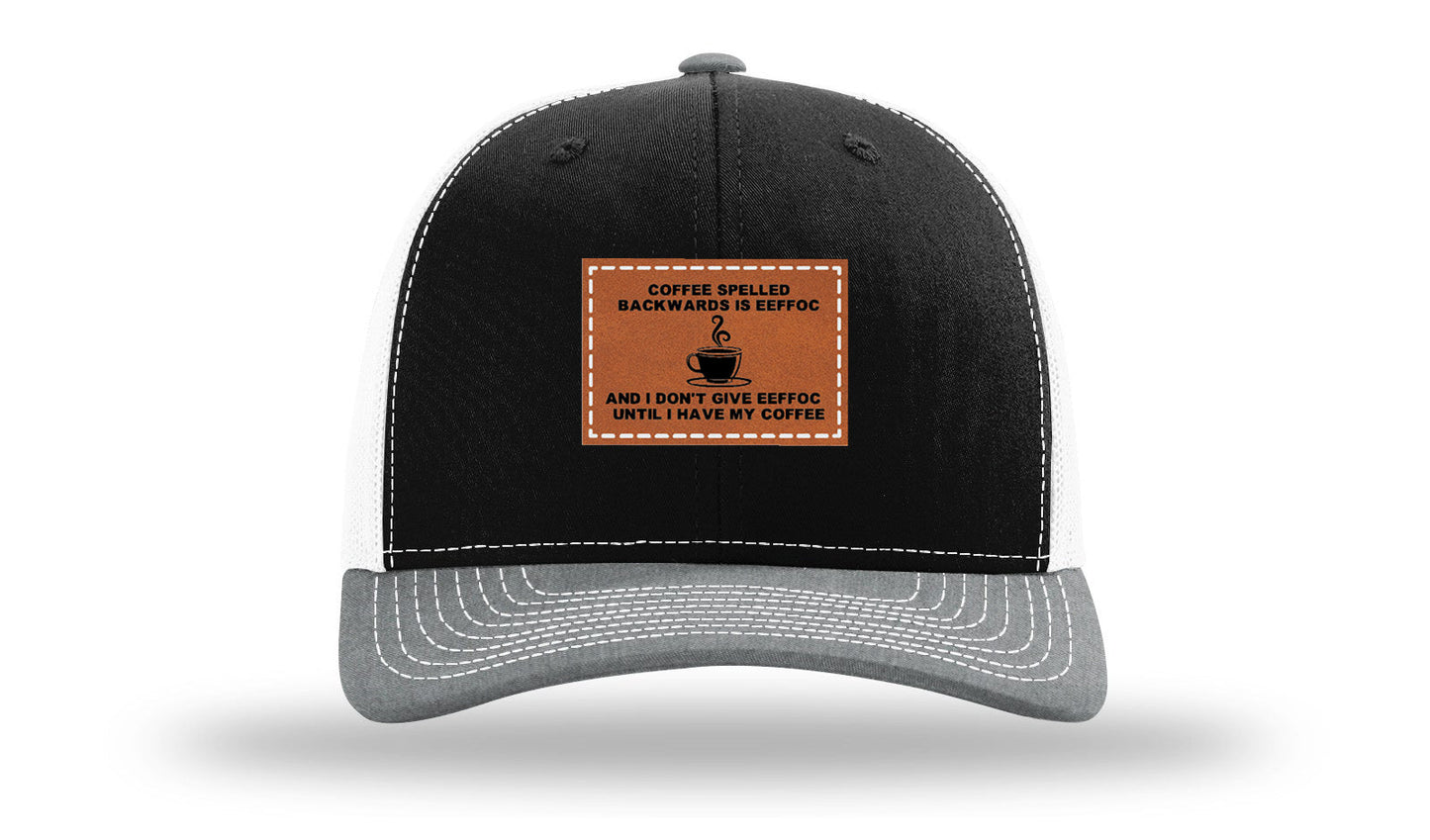 Coffee Spelled Backwards Leather Patch Richardson 112 Hat
