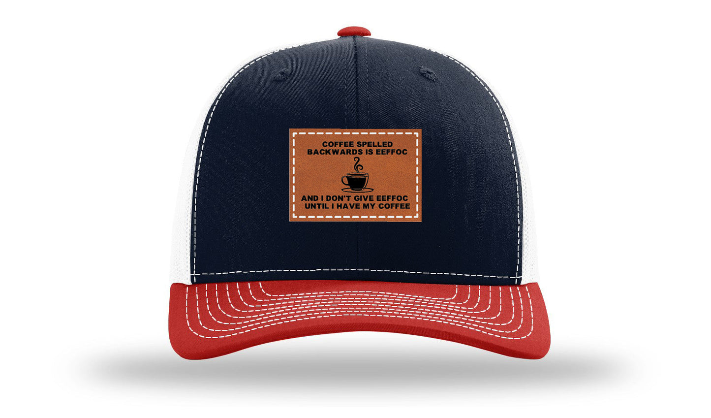 Coffee Spelled Backwards Leather Patch Richardson 112 Hat