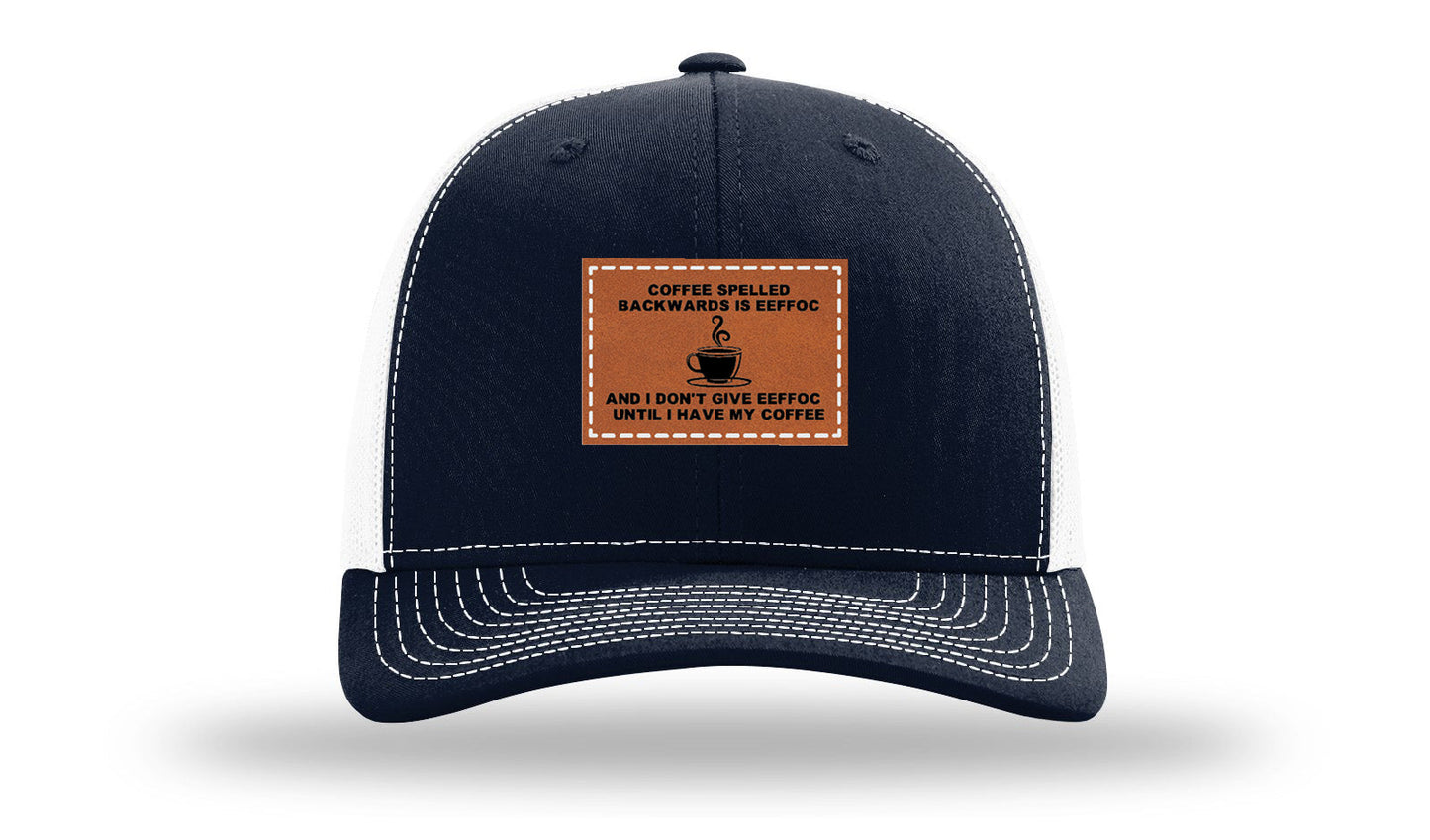 Coffee Spelled Backwards Leather Patch Richardson 112 Hat