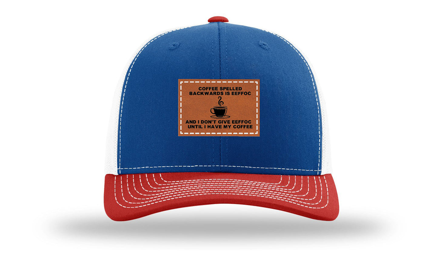 Coffee Spelled Backwards Leather Patch Richardson 112 Hat