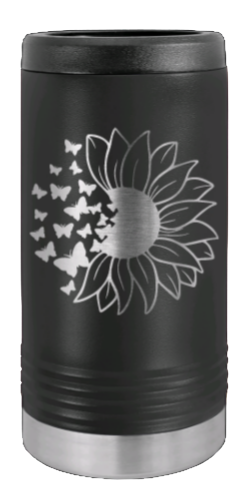 Sunflower Butterfly Laser Engraved Slim Can Insulated Koosie