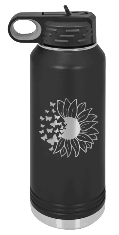 Butterfly Sunflower - 32oz Water Bottle Laser Engraved- Black
