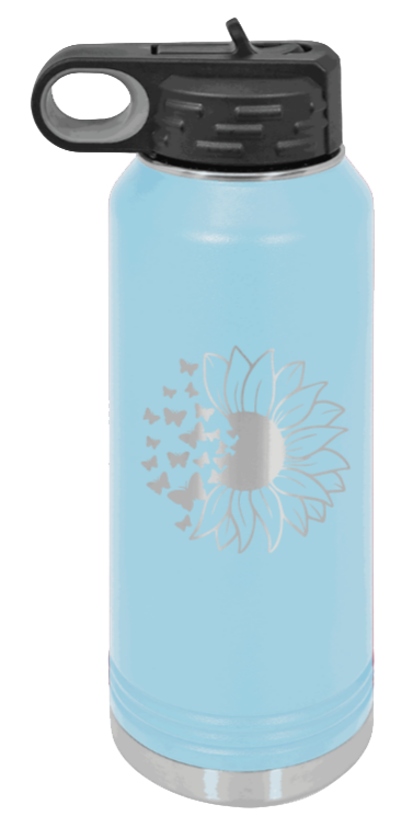 Butterfly Sunflower - 32oz Water Bottle Laser Engraved- Light Blue