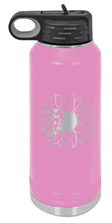 Butterfly Sunflower - 32oz Water Bottle Laser Engraved- Light Purple