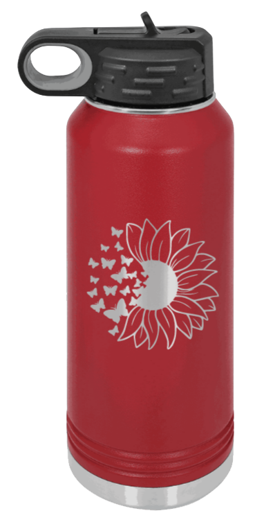 Butterfly Sunflower - 32oz Water Bottle Laser Engraved- Maroon